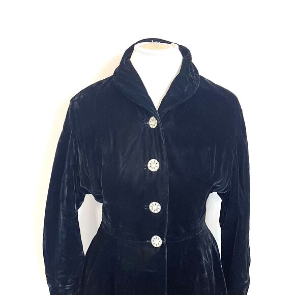 Vintage Victorian Velvet Opera Evening Regency Coat Size S Black Glam Gothic Emo - Picture 2 of 14